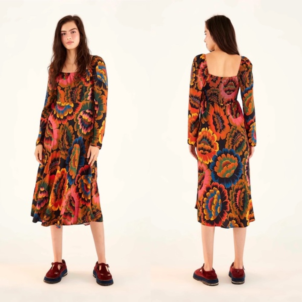 Farm Rio Colorful Flowers Midi Dress size M NWT